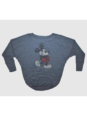 Disney Parks Beaded Mickey Graphic Navy Heather Big Long Sleeve Top New Medium